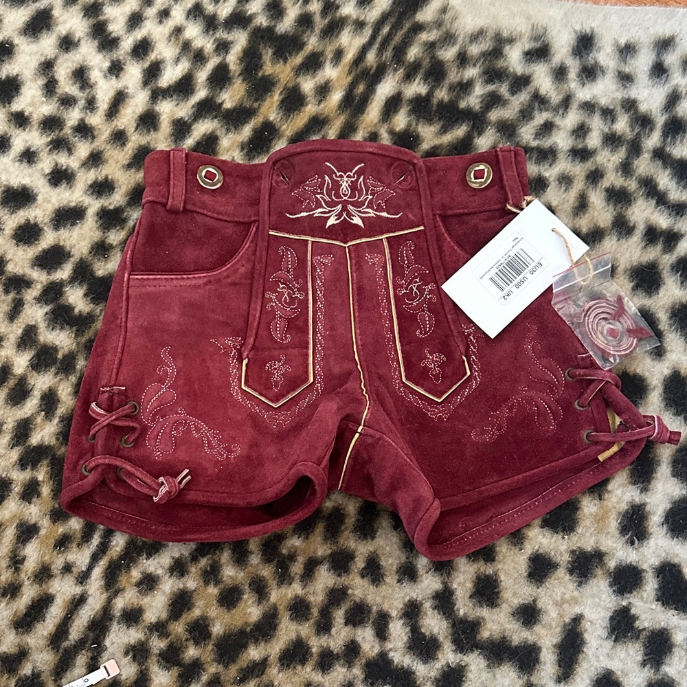 Embroidered Burgundy Women Shorts